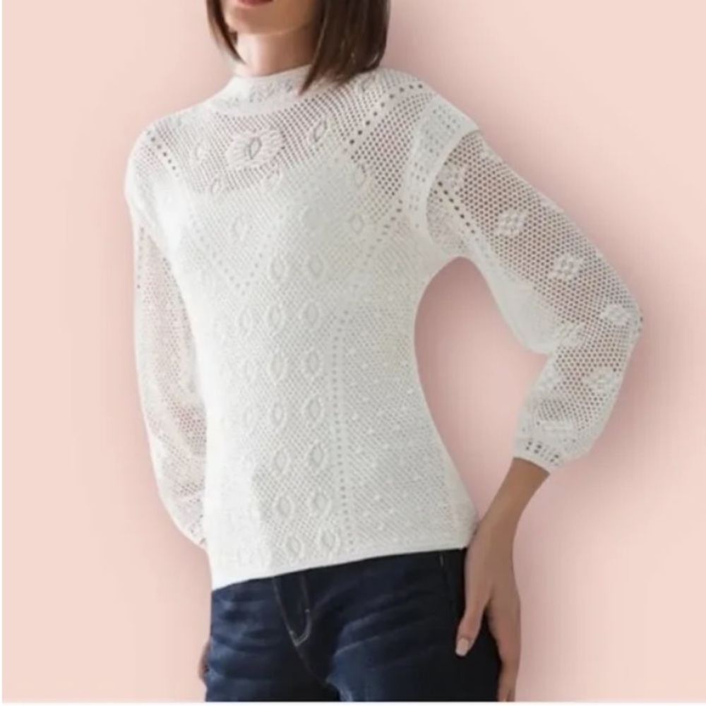 White House Black Market Lace Detail Pointelle pullover